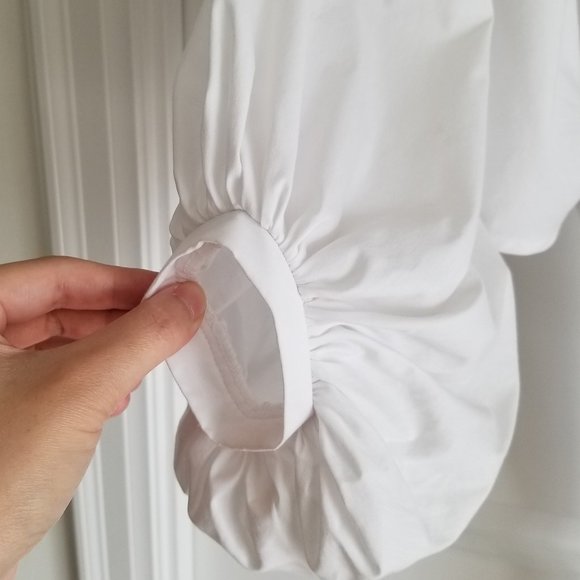 White Balloon Sleeve Wrap Tie Shirt/ Blouse - Picture 7 of 9